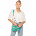 Women's Arcadia Green Studded Leather Small Crossbody Bag - SUSU Hollywood Purse - Diazza