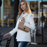 Women's Beige Leather Chain Shoulder Bag - SUSU Josie Medium Crossbody Purse - Diazza