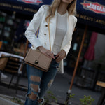 Women's Beige Leather Chain Shoulder Bag - SUSU Josie Medium Crossbody Purse - Diazza