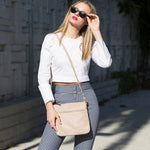 Women's Beige Leather Crossbody Bag - SUSU Saxon Small Messenger Purse - Diazza