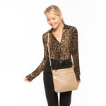 Women's Beige Leather Crossbody Bag - SUSU Saxon Small Messenger Purse - Diazza