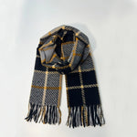 Women's Black and Grey Striped Scarf - Winter Plaid Scarf 80x25 inches - 8.5 oz - Diazza