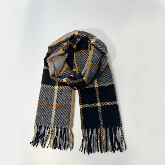 Women's Black and Grey Striped Scarf - Winter Plaid Scarf 80x25 inches - 8.5 oz - Diazza