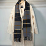 Women's Black and Grey Striped Scarf - Winter Plaid Scarf 80x25 inches - 8.5 oz - Diazza