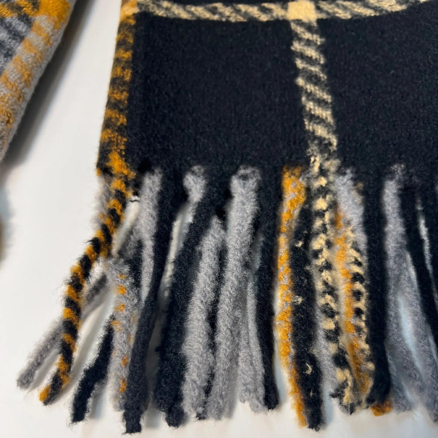 Women's Black and Grey Striped Scarf - Winter Plaid Scarf 80x25 inches - 8.5 oz - Diazza