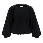 Women's Black Bamboo Fleece Sweater - HALEY Oversized Crewneck with Pockets - Diazza