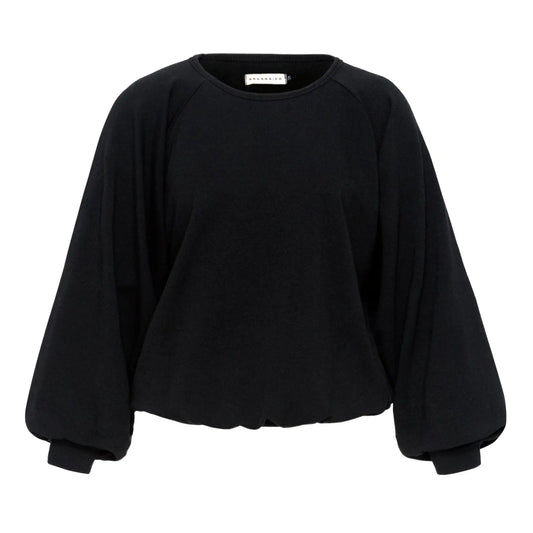 Women's Black Bamboo Fleece Sweater - HALEY Oversized Crewneck with Pockets - Diazza
