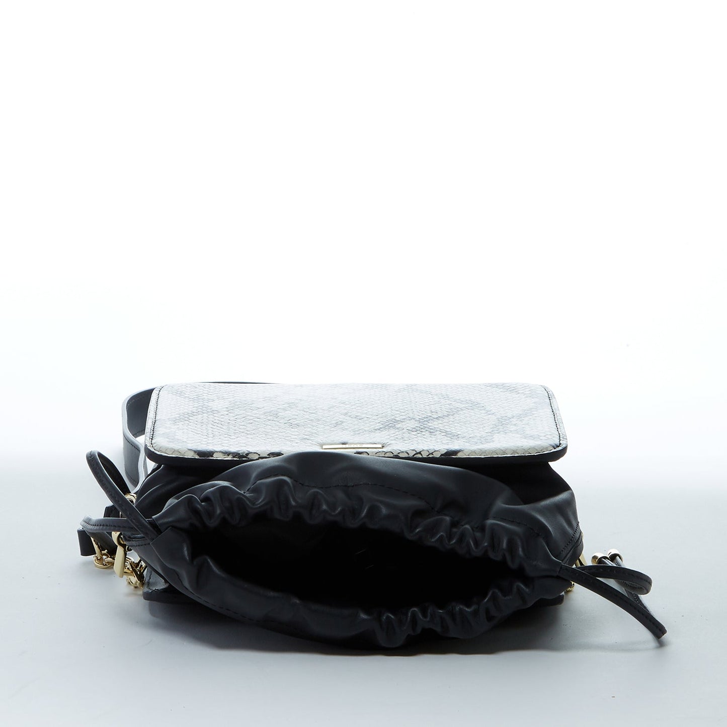 Women's Black Leather Bucket Bag - SUSU Patricia Snakeskin Print Drawstring Purse - Diazza