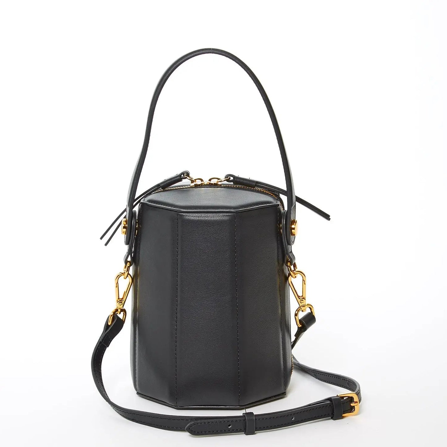 Women's Black Leather Bucket Bag - SUSU Small Crossbody Handbag with Gold Hardware - Diazza