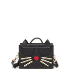 Women's Black Leather Cat Bag - SUSU Crossbody Purse with Cat Design - Diazza