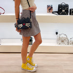 Women's Black Leather Cat Bag - SUSU Crossbody Purse with Cat Design - Diazza