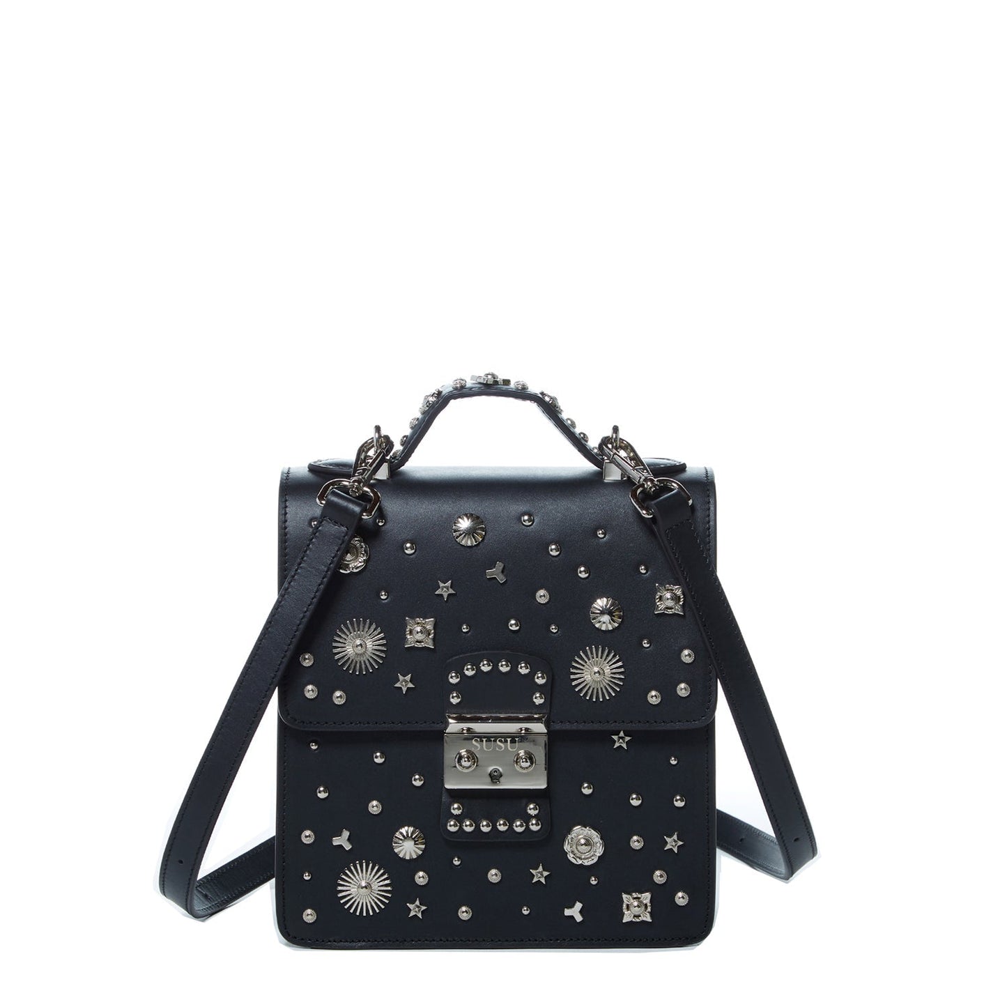 Women's Black Leather Convertible Backpack - SUSU Hollywood 3 - in - 1 Crossbody Purse - Diazza