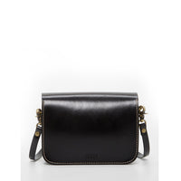 Women's Black Leather Crossbody Bag - SUSU Nanah Camera Bag Style with Bronze Hardware - Diazza