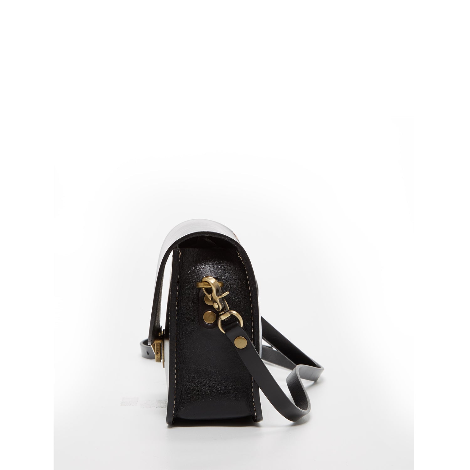 Women's Black Leather Crossbody Bag - SUSU Nanah Camera Bag Style with Bronze Hardware - Diazza