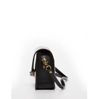 Women's Black Leather Crossbody Bag - SUSU Nanah Camera Bag Style with Bronze Hardware - Diazza