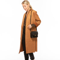Women's Black Leather Crossbody Bag - SUSU Nanah Camera Bag Style with Bronze Hardware - Diazza