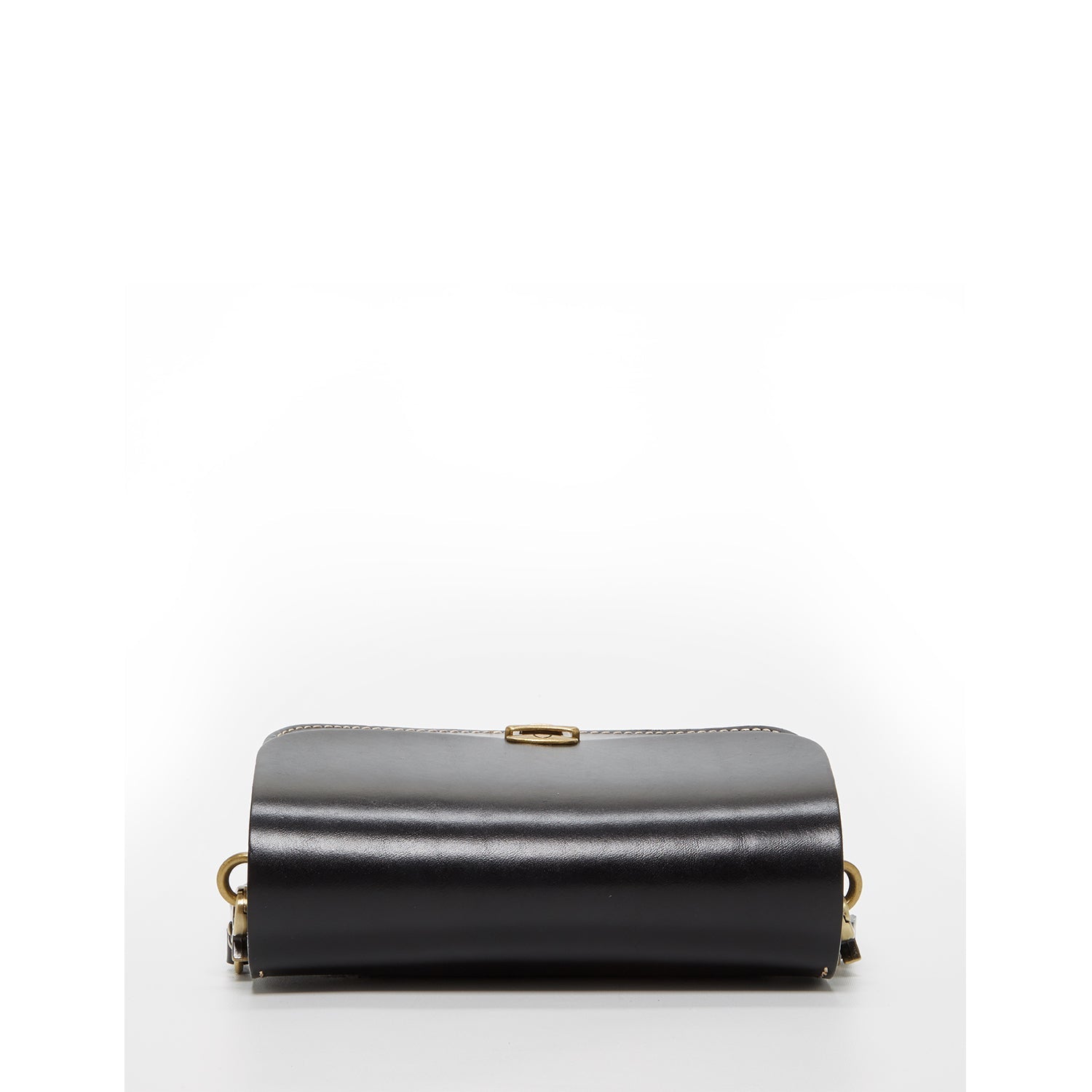Women's Black Leather Crossbody Bag - SUSU Nanah Camera Bag Style with Bronze Hardware - Diazza