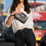 Women's Black Leather Mini Crossbody Bag - SUSU Wristlet Purse with Chain Strap - Diazza