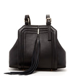 Women's Black Leather Satchel Bag - Hannah Large Handbag with Tassel - Diazza
