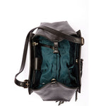 Women's Black Leather Satchel Bag - Hannah Large Handbag with Tassel - Diazza