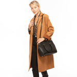 Women's Black Leather Satchel Bag - SUSU Chloe Large Handbag with Crossbody Strap - Diazza