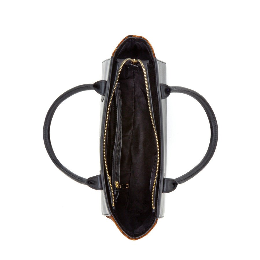 Women's Black Leopard Leather Tote Bag - Jody Color - Blocked Large Handbag - Diazza