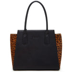 Women's Black Leopard Leather Tote Bag - Jody Color - Blocked Large Handbag - Diazza