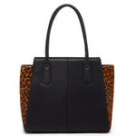 Women's Black Leopard Leather Tote Bag - Jody Color - Blocked Large Handbag - Diazza
