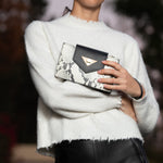 Women's Black Snakeskin Mini Crossbody Bag - SUSU Mary Leather Wristlet Purse - Diazza