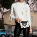 Women's Black Snakeskin Mini Crossbody Bag - SUSU Mary Leather Wristlet Purse - Diazza