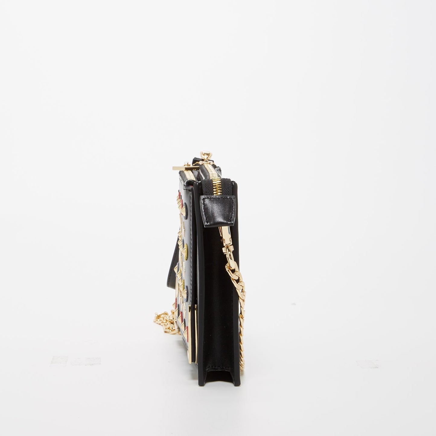 Women's Black Studded Crossbody Clutch - SUSU Austin Convertible Leather Purse - Diazza