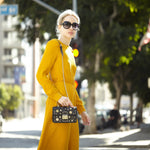 Women's Black Studded Leather Small Crossbody Bag - SUSU Hollywood Purse - Diazza