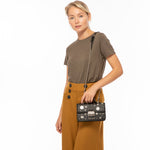 Women's Black Studded Leather Small Crossbody Bag - SUSU Hollywood Purse - Diazza