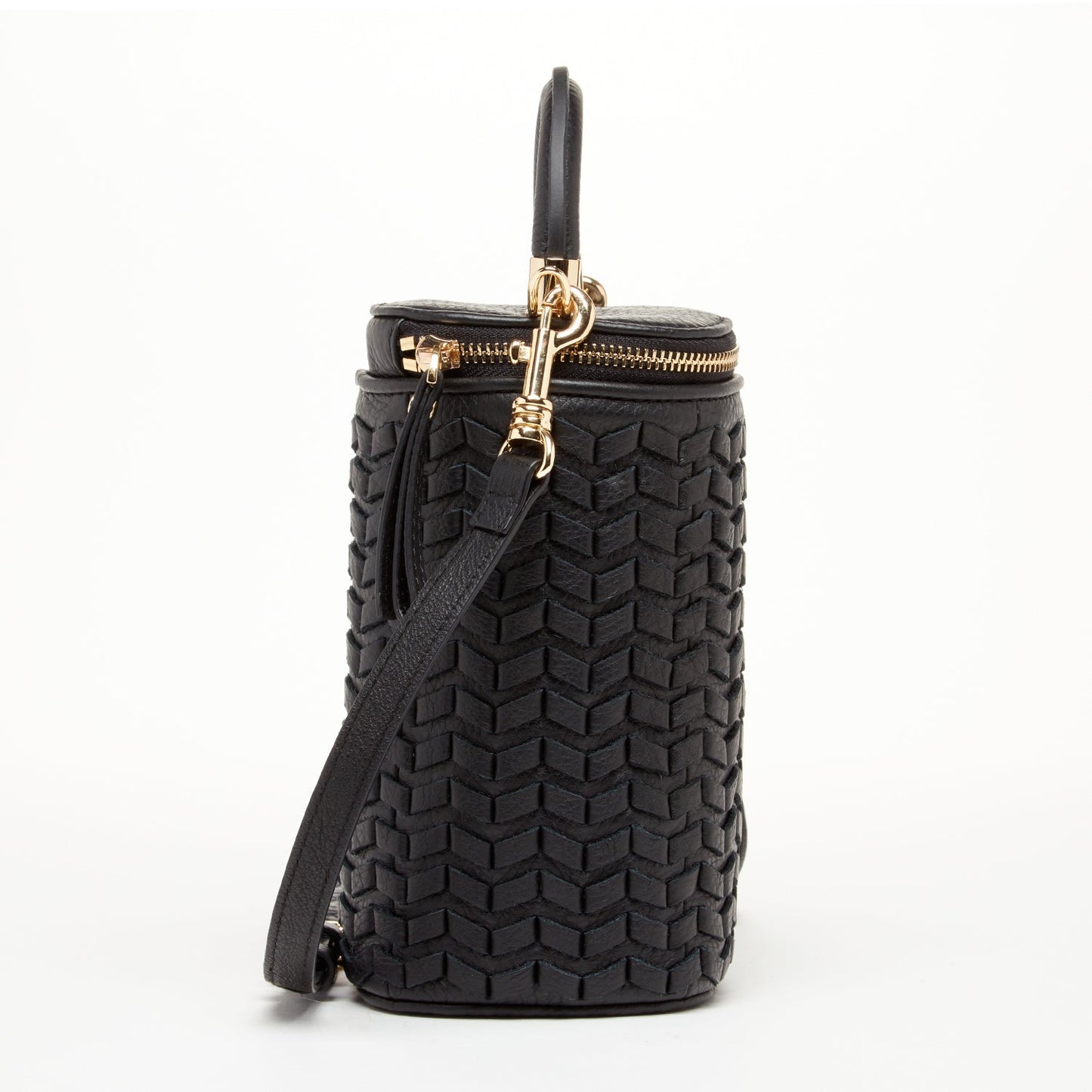 Women's Black Woven Leather Mini Bucket Bag - SUSU Small Crossbody Purse - Diazza