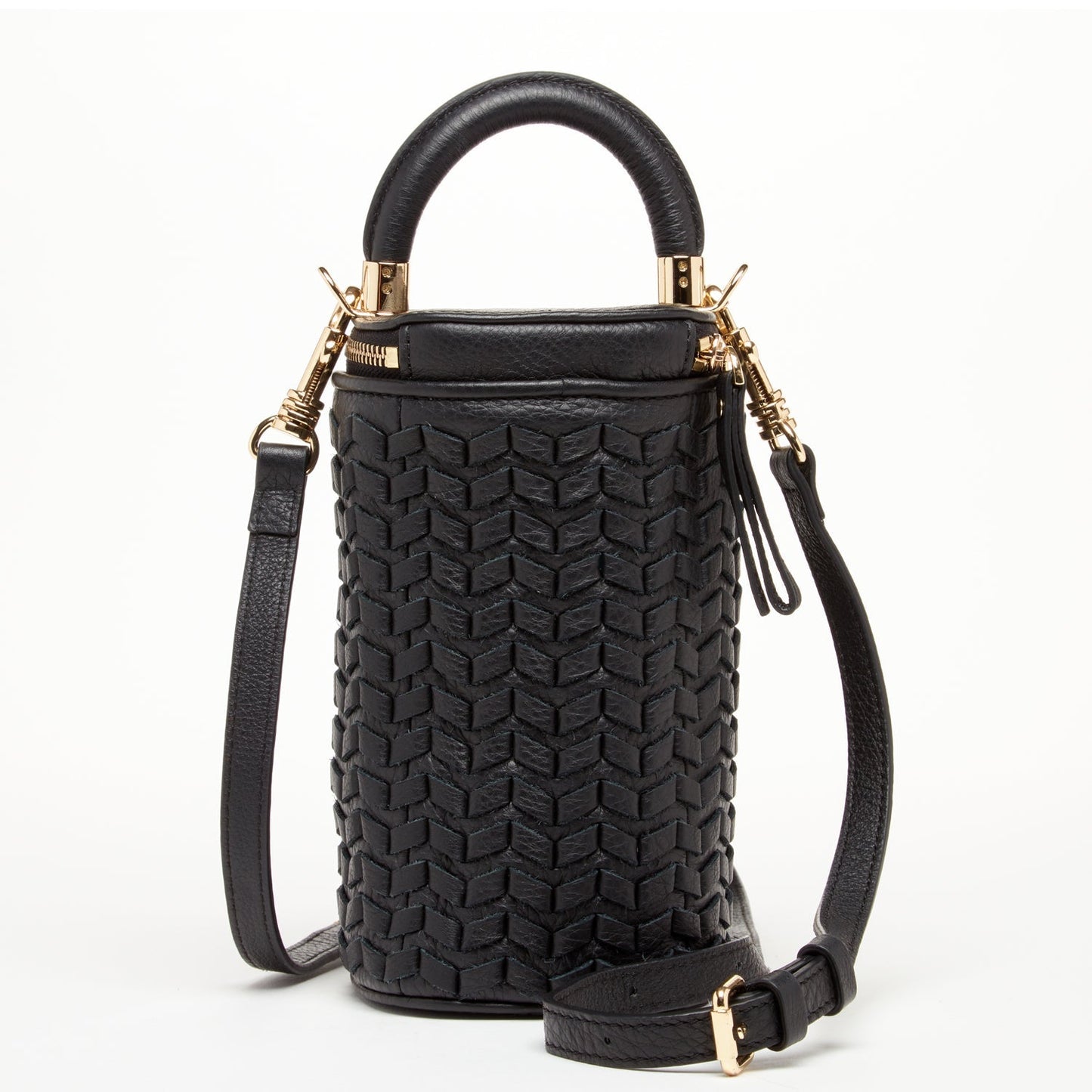 Women's Black Woven Leather Mini Bucket Bag - SUSU Small Crossbody Purse - Diazza