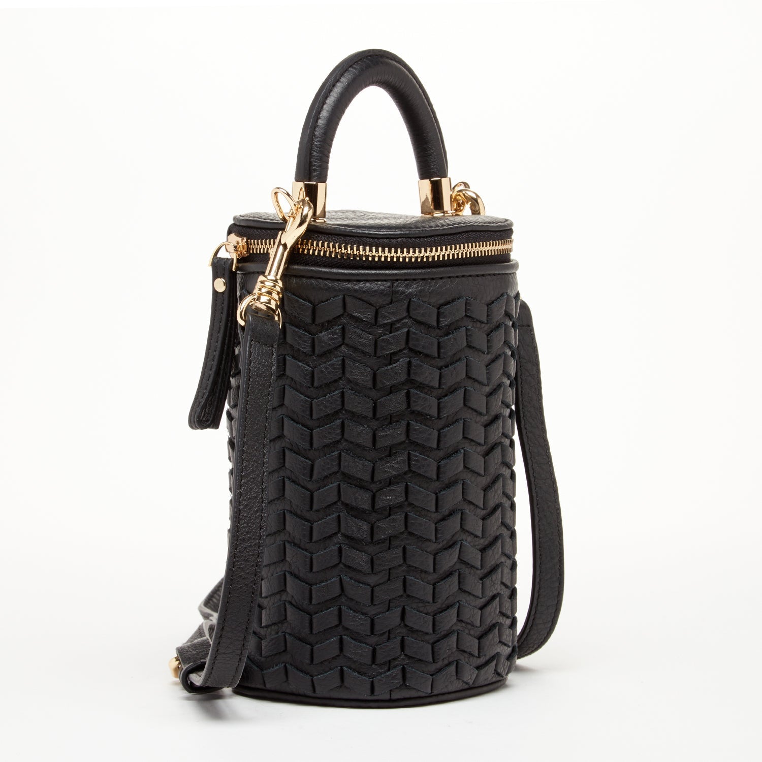 Women's Black Woven Leather Mini Bucket Bag - SUSU Small Crossbody Purse - Diazza