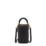 Women's Black Woven Leather Mini Bucket Bag - SUSU Small Crossbody Purse - Diazza