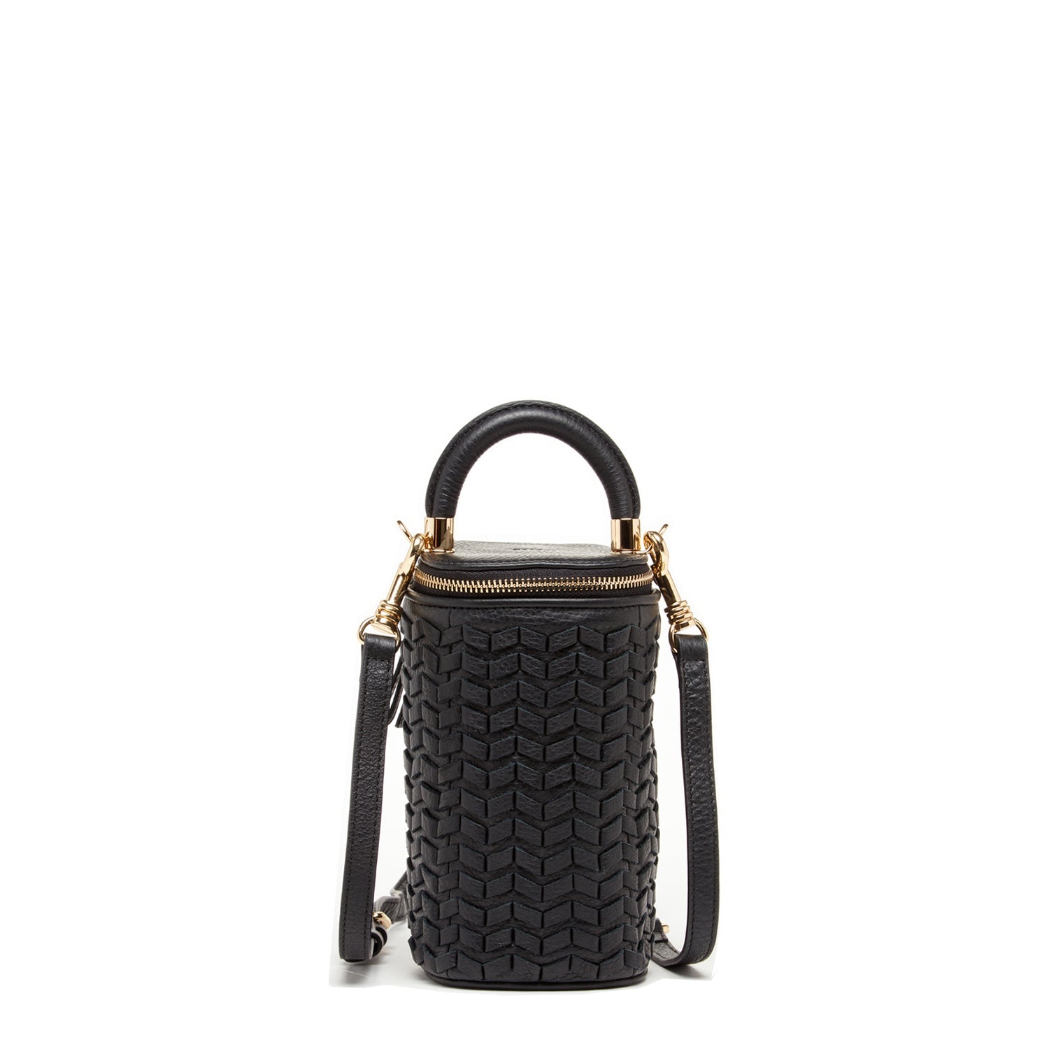 Women's Black Woven Leather Mini Bucket Bag - SUSU Small Crossbody Purse - Diazza