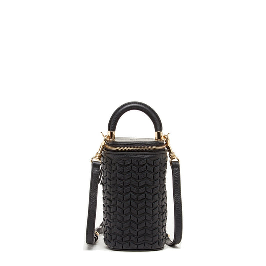 Women's Black Woven Leather Mini Bucket Bag - SUSU Small Crossbody Purse - Diazza