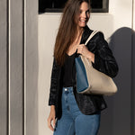 Women's Blue Ivory Leather Tote Bag - SUSU Jody Large Handbag - Diazza