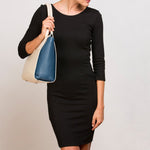 Women's Blue Ivory Leather Tote Bag - SUSU Jody Large Handbag - Diazza