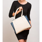 Women's Blue Ivory Leather Tote Bag - SUSU Jody Large Handbag - Diazza