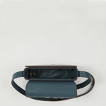 Women's Blue Leather Saddle Bag - SUSU Crossbody Purse with Front Pocket - Diazza