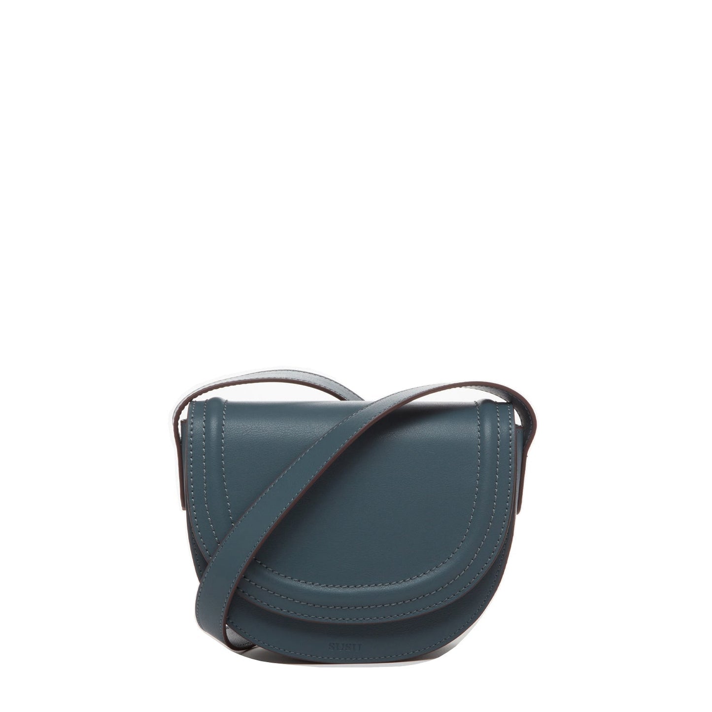 Women's Blue Leather Saddle Bag - SUSU Crossbody Purse with Front Pocket - Diazza