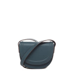 Women's Blue Leather Saddle Bag - SUSU Crossbody Purse with Front Pocket - Diazza