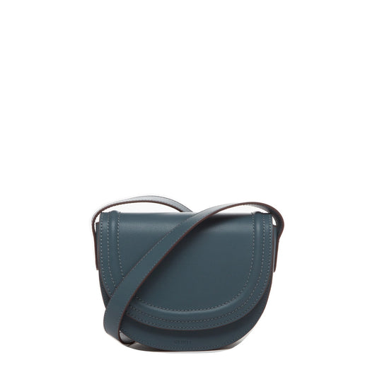 Women's Blue Leather Saddle Bag - SUSU Crossbody Purse with Front Pocket - Diazza