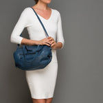 Women's Blue Leather Satchel Bag - SUSU Catherine Large Shoulder Purse - Diazza