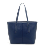 Women's Blue Leather Shoulder Bag - SUSU Ludlow Studded Tote with Zipper - Diazza