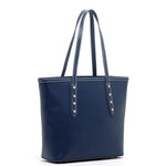 Women's Blue Leather Shoulder Bag - SUSU Ludlow Studded Tote with Zipper - Diazza