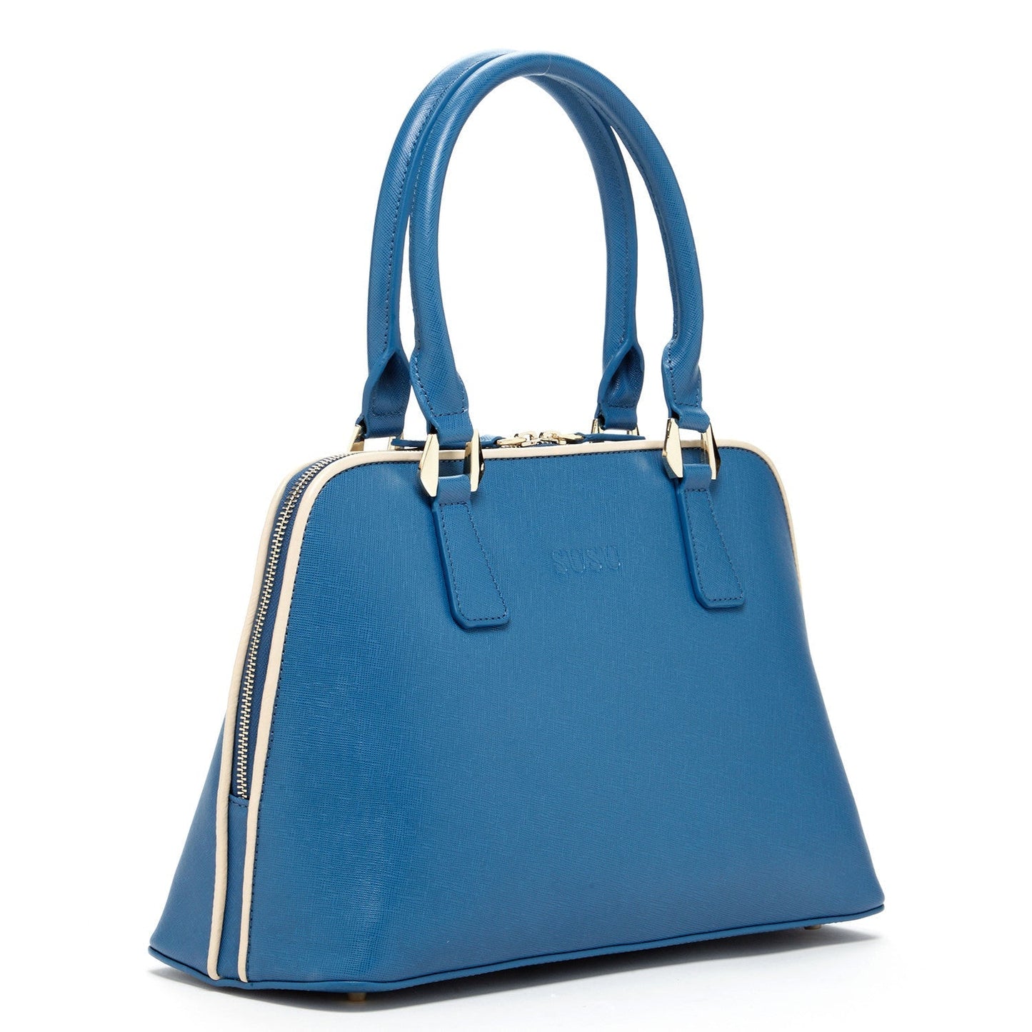Women's Blue Saffiano Leather Satchel Bag - SUSU Melissa Dome Purse - Diazza